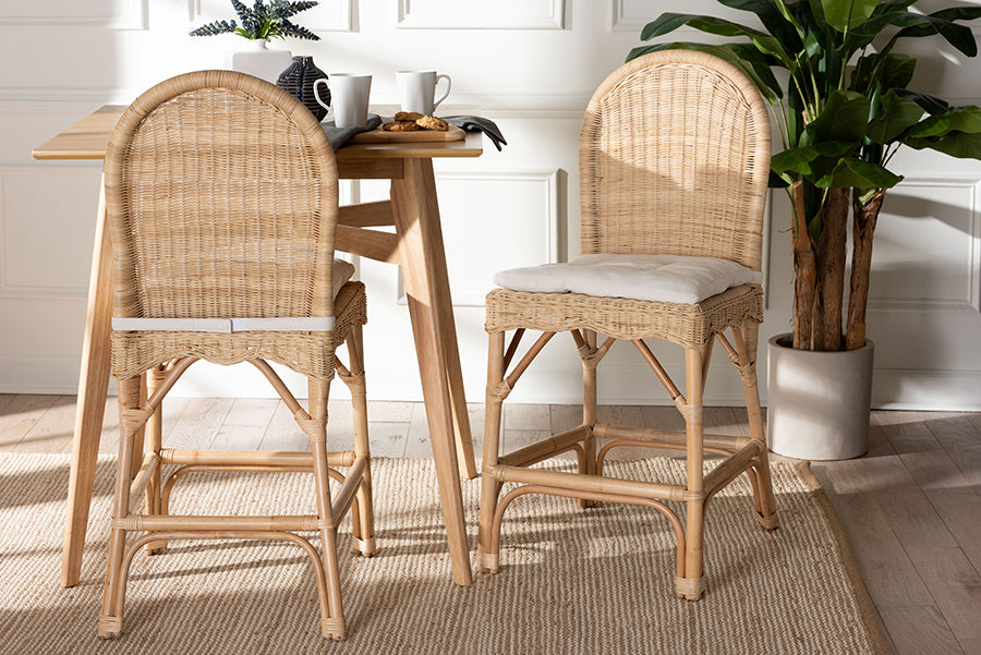 bali & pari Bilu Bohemian Natural Rattan 2-Piece Counter Stool Set