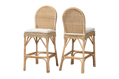 bali & pari Bilu Bohemian Natural Rattan 2-Piece Bar Stool Set