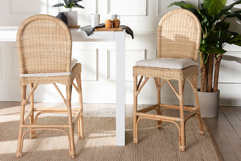 bali & pari Bilu Bohemian Natural Rattan 2-Piece Bar Stool Set