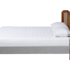 Baxton Studio Harrell Mid-Century Modern Grey Velvet and Woven Rattan Wood Queen Size Bed