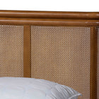 Baxton Studio Harrell Mid-Century Modern Grey Velvet and Woven Rattan Wood Queen Size Bed