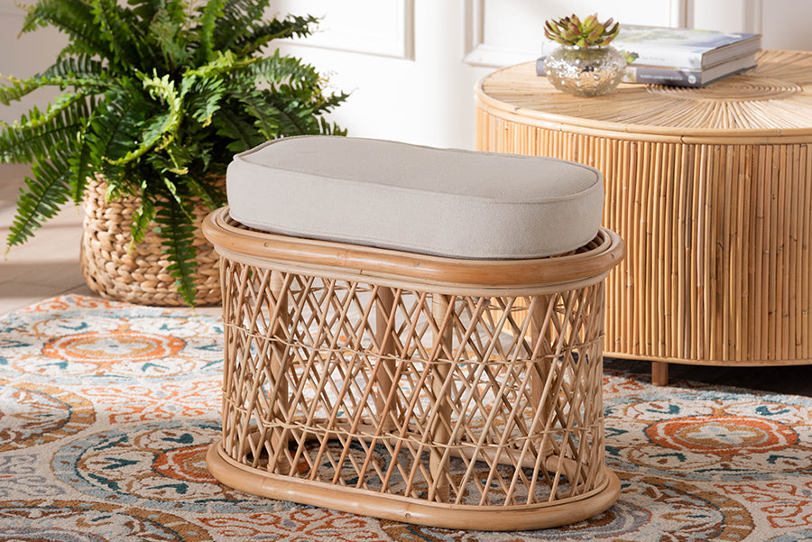 bali & pari Ladonna Bohemian Natural Rattan Ottoman Footstool