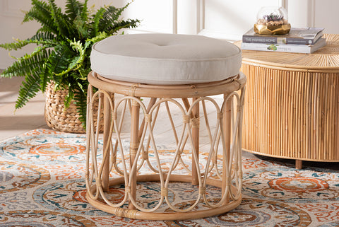 bali & pari Hachiro Bohemian Natural Rattan Ottoman Footstool