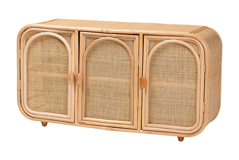 bali & pari Evania Bohemian Natural Rattan 3-Door Storage Cabinet