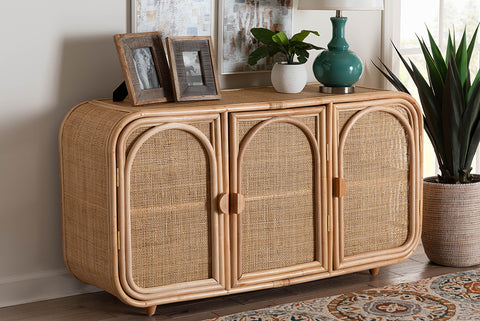 bali & pari Evania Bohemian Natural Rattan 3-Door Storage Cabinet