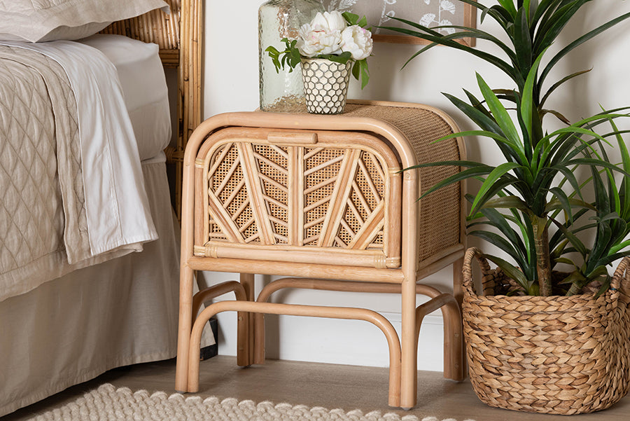 bali & pari Carabella Bohemian Natural Rattan 1-Drawer Nightstand