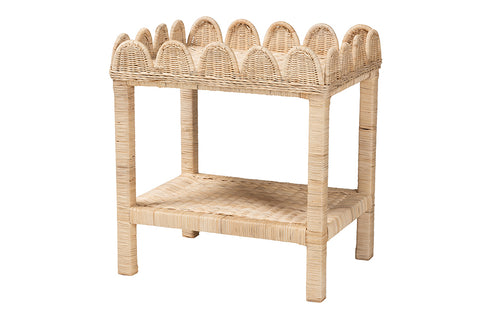 bali & pari Sumana Bohemian Scallop Natural Rattan and Mahogany Side Table