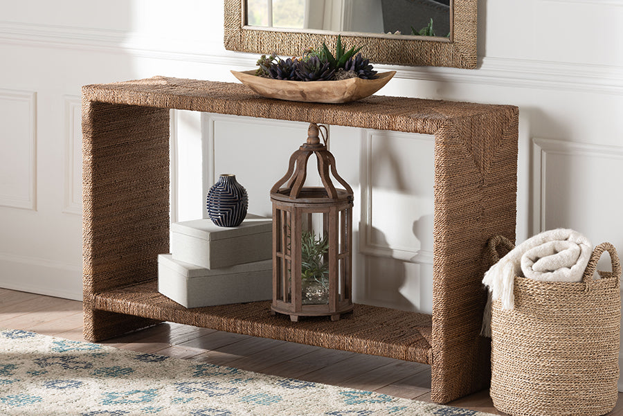bali & pari Liza Bohemian Natural Seagrass Console Table