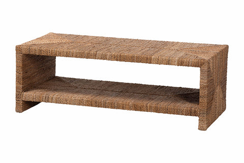 bali & pari Liza Rectangle Seagrass Coffee Table - Handwoven Natural Fiber Frame with Open Shelf, Coastal Boho Furniture for Living Room or Lounge