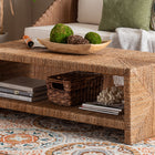 bali & pari Liza Rectangle Seagrass Coffee Table - Handwoven Natural Fiber Frame with Open Shelf, Coastal Boho Furniture for Living Room or Lounge