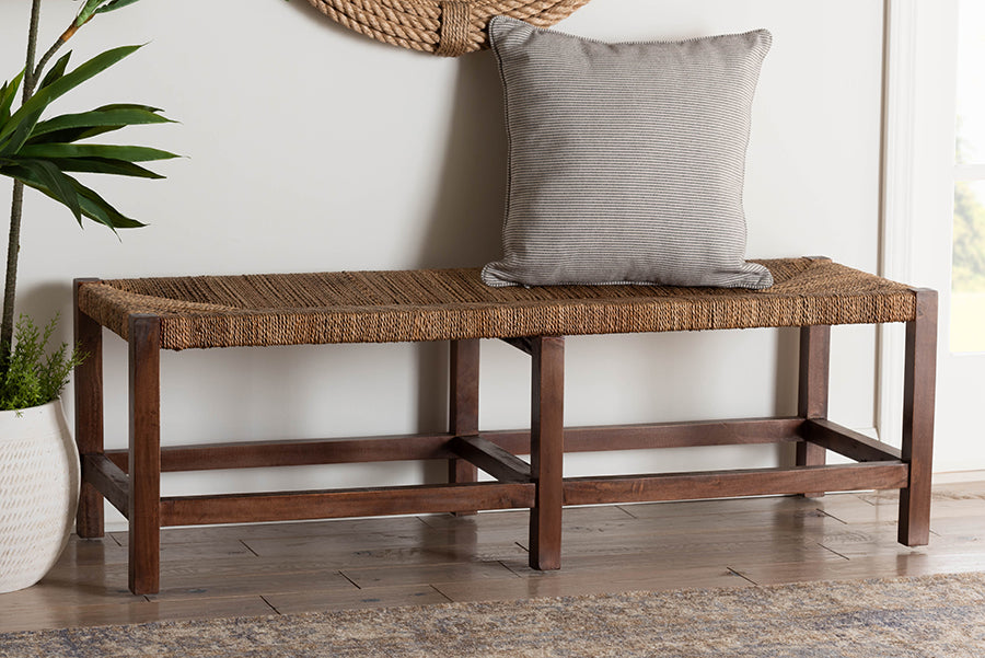 bali & pari Liza Bohemian Natural Seagrass and Wood Accent Bench