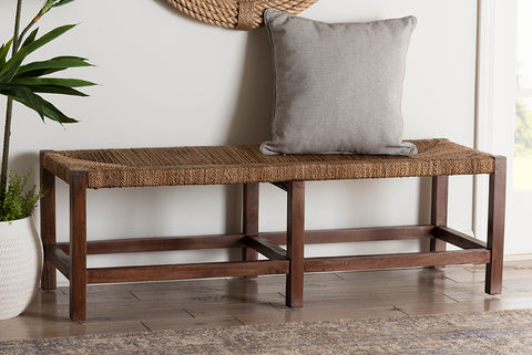 bali & pari Liza Bohemian Natural Seagrass and Wood Accent Bench