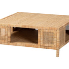 bali & pari Kalimantan Bohemian Light Honey Rattan and Mahogany Wood Square Coffee Table