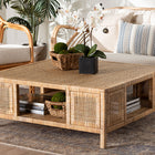 bali & pari Kalimantan Bohemian Light Honey Rattan and Mahogany Wood Square Coffee Table