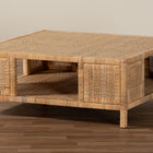 bali & pari Kalimantan Bohemian Light Honey Rattan and Mahogany Wood Square Coffee Table
