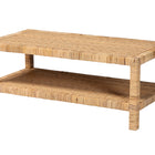 bali & pari Kalimantan Bohemian Light Honey Rattan and Mahogany Wood Rectangle Coffee Table