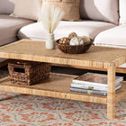 bali & pari Kalimantan Bohemian Light Honey Rattan and Mahogany Wood Rectangle Coffee Table