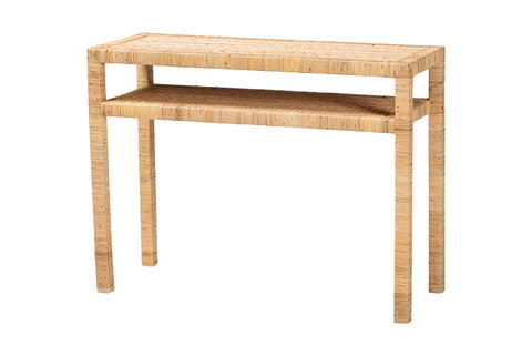 bali & pari Kalimantan Bohemian Light Honey Rattan and Acacia Wood Console Table
