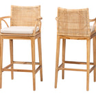bali & pari Storsel Bohemian Natural Rattan and Teak Wood 2-Piece Bar Stool Set