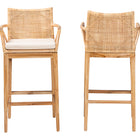 bali & pari Storsel Bohemian Natural Rattan and Teak Wood 2-Piece Bar Stool Set