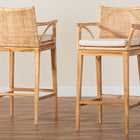 bali & pari Storsel Bohemian Natural Rattan and Teak Wood 2-Piece Bar Stool Set