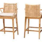 bali & pari Storsel Bohemian Natural Rattan and Teak Wood 2-Piece Counter Stool Set