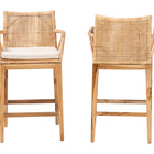 bali & pari Storsel Bohemian Natural Rattan and Teak Wood 2-Piece Counter Stool Set