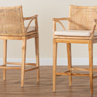 bali & pari Storsel Bohemian Natural Rattan and Teak Wood 2-Piece Counter Stool Set