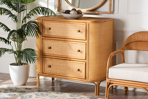 bali & pari Radenza Bohemian Light Honey Rattan 3-Drawer Storage Cabinet
