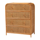 bali & pari Sampit Natural Rattan 4-Drawer Storage Cabinet - Handwoven Cane Displaying Unit with Rounded Frame, Boho Coastal Accent Furniture for Hallway, Living room or Bathroom