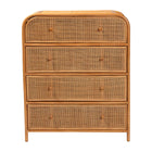bali & pari Sampit Natural Rattan 4-Drawer Storage Cabinet - Handwoven Cane Displaying Unit with Rounded Frame, Boho Coastal Accent Furniture for Hallway, Living room or Bathroom