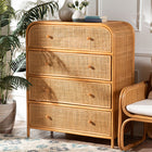 bali & pari Sampit Natural Rattan 4-Drawer Storage Cabinet - Handwoven Cane Displaying Unit with Rounded Frame, Boho Coastal Accent Furniture for Hallway, Living room or Bathroom