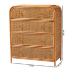 bali & pari Sampit Natural Rattan 4-Drawer Storage Cabinet - Handwoven Cane Displaying Unit with Rounded Frame, Boho Coastal Accent Furniture for Hallway, Living room or Bathroom