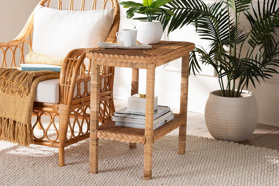 bali & pari Minahasa Bohemian Light Honey Braided Rattan Side Table