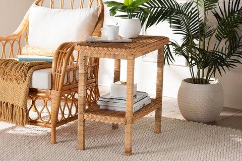 bali & pari Minahasa Bohemian Light Honey Braided Rattan Side Table