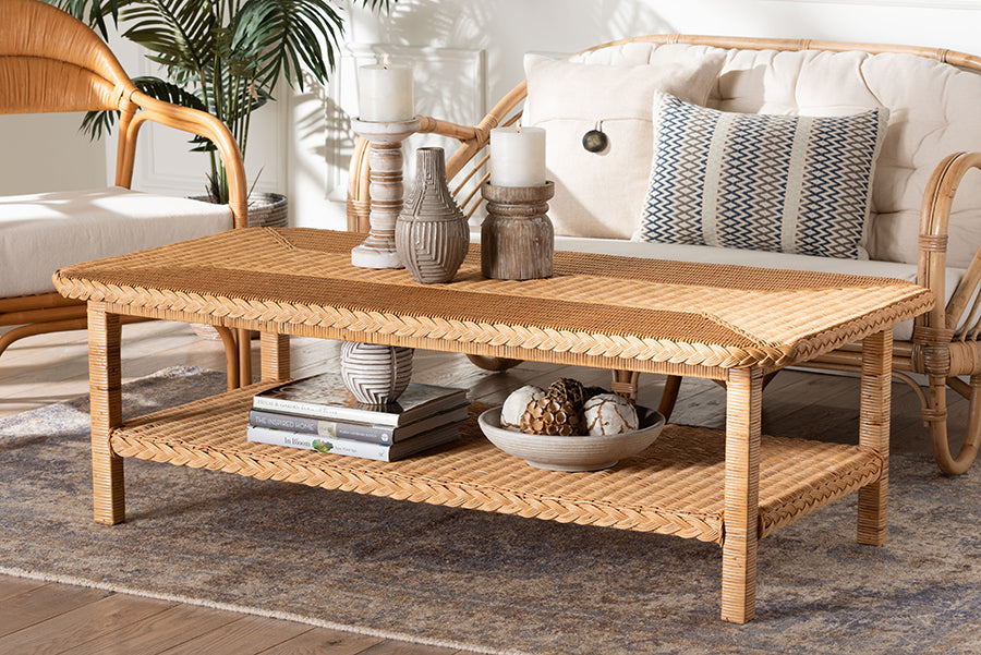 bali & pari Minahasa Bohemian Light Honey Braided Rattan Coffee Table