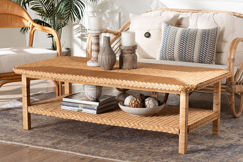 bali & pari Minahasa Bohemian Light Honey Braided Rattan Coffee Table