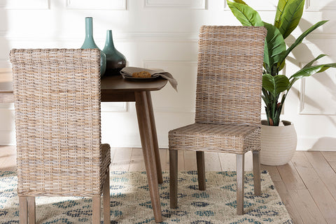 bali & pari Santiago Bohemian Grey Natural Kubu Rattan and Mango Wood Dining Chair