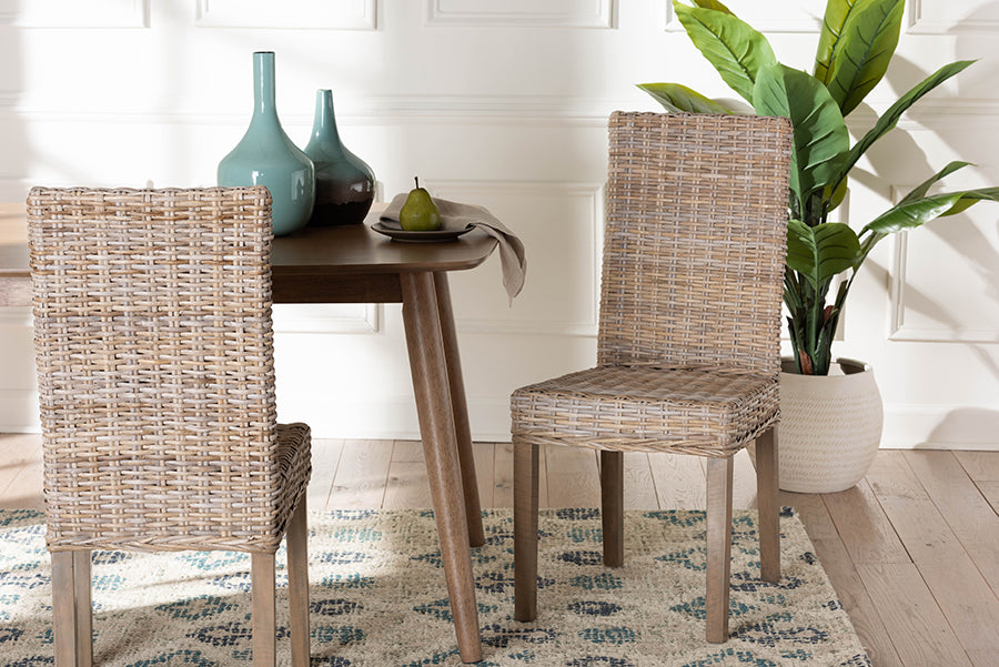 bali & pari Nevina Bohemian Grey Kubu Rattan and Mango Wood Dining Chair