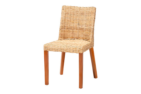 bali & pari Rowen Bohemian Light Honey Kubu Rattan and Mahogany Wood Dining Chair
