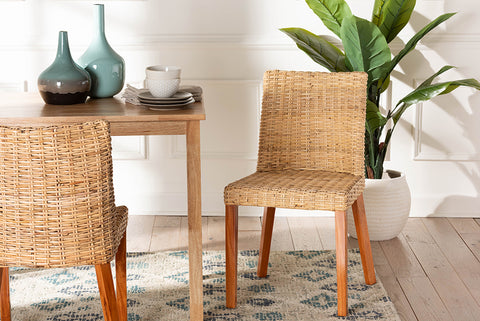 bali & pari Rowen Bohemian Light Honey Kubu Rattan and Mahogany Wood Dining Chair