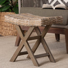 bali & pari Hayate Bohemian Grey Kubu Rattan and Mahogany Wood Ottoman Footstool