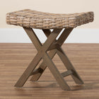 bali & pari Hayate Bohemian Grey Kubu Rattan and Mahogany Wood Ottoman Footstool