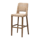 bali & pari Magy Modern Bohemian Grey Kubu Rattan and Mahogany Wood Bar Stool