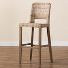 bali & pari Magy Modern Bohemian Grey Kubu Rattan and Mahogany Wood Bar Stool