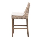 bali & pari Toby Modern Bohemian Grey Kubu Rattan and Rustic Taupe Finished Mahogany Wood Counter Stool
