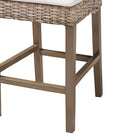 bali & pari Toby Modern Bohemian Grey Kubu Rattan and Rustic Taupe Finished Mahogany Wood Counter Stool