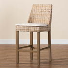 bali & pari Toby Modern Bohemian Grey Kubu Rattan and Rustic Taupe Finished Mahogany Wood Counter Stool