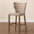 bali & pari Enver Modern Bohemian Grey Kubu Rattan and Mahogany Wood Counter Stool