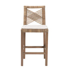 bali & pari Poltak Modern Bohemian Grey Natural Kubu Rattan and Mahogany Wood Counter Stool